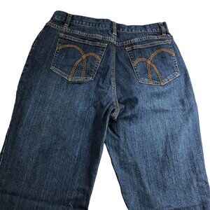 Liz Claiborne Jeans Classic Womens 12P Short Straight Leg Embroidery Medium Wash